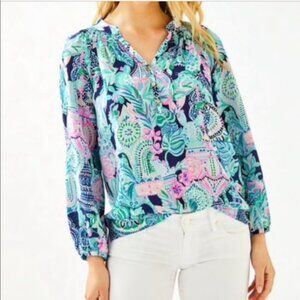 Lilly Pulitzer Elsa 100% Silk Top in Multi Lookin Sharp